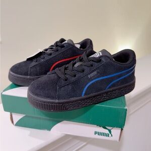 NEW IN BOX Puma Suede Hypnotic INF Kids Shoes - Size 10C (Black/Blue/Red)
